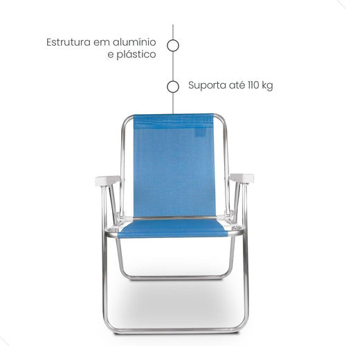 Cadeira Azul Praia Piscina Camping Alta Alumínio Sannet Mor
