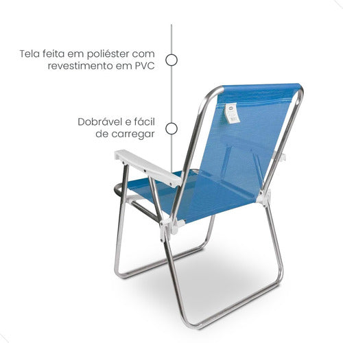 Cadeira Azul Praia Piscina Camping Alta Alumínio Sannet Mor