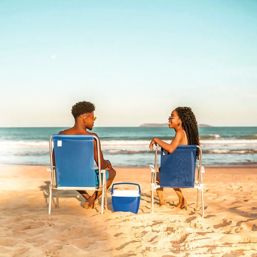 Cadeira Azul Praia Piscina Camping Alta Alumínio Sannet Mor